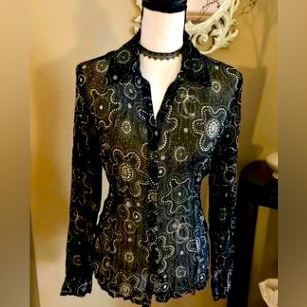 Gorgeous Black & White Sheer Blouse